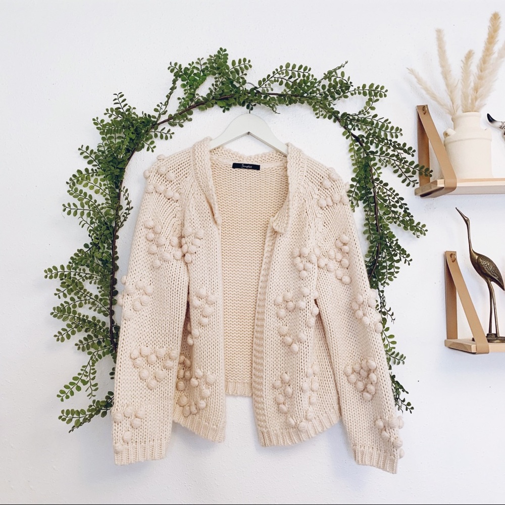 Simplee Baby Pink Heart Bubble Knit Cardigan